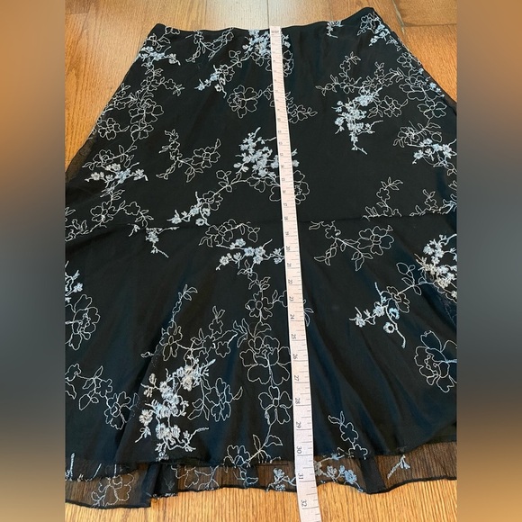 Vintage Floral Mesh Overlay Black Midi Slip Skirt 1X Whimsigoth Dark Cottagecore - Picture 5 of 8